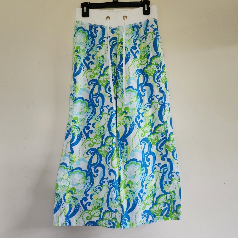 Lilly Pulitzer The Beach Pant Linen Crystal Coast Blue Green Linen Size XS - Picture 2 of 11